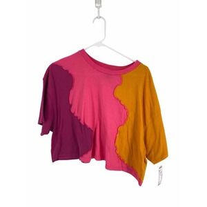 wild fable Colorblock Cropped Button-Down Top - Magenta, Hot Pink, Mustard